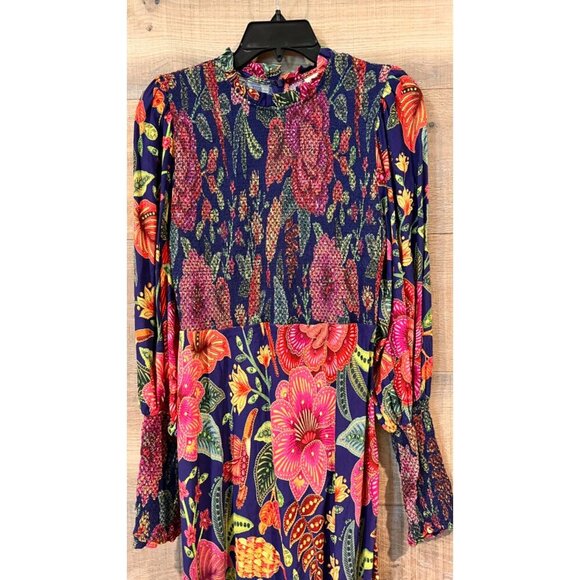 FARM Rio Macaw Bloom Floral Smocked Mock Neck Juliet Sleeve Dress size M - Picture 6 of 11